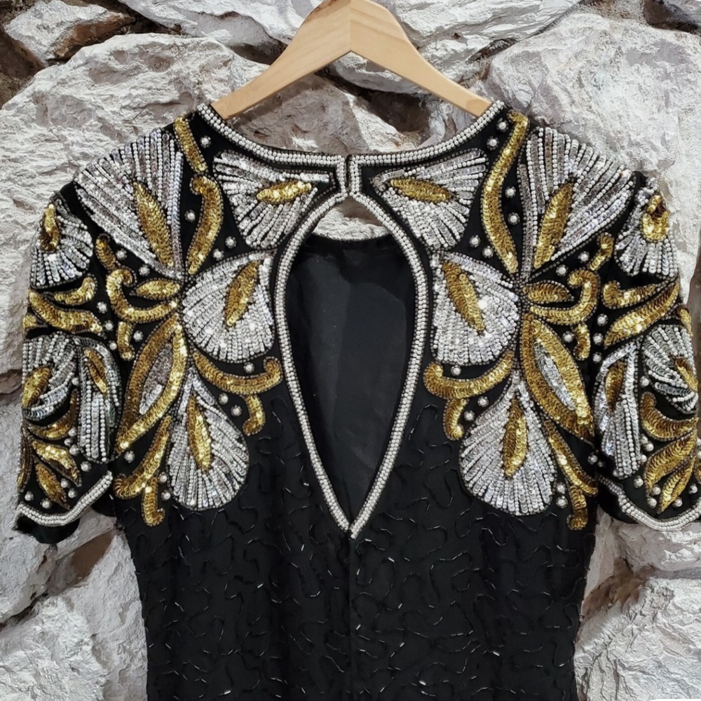 Laurence Kazar Black Dress with Gold and Silver Accents